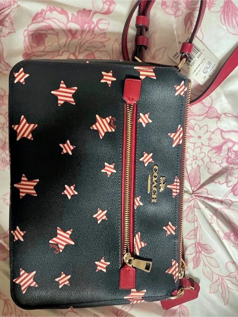 Coach Americana Star Print Barrel Crossbody Bag Black & Red - Picture 3 of 9